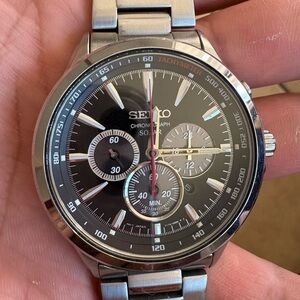 Seiko Black and Silver Chronograph Watch